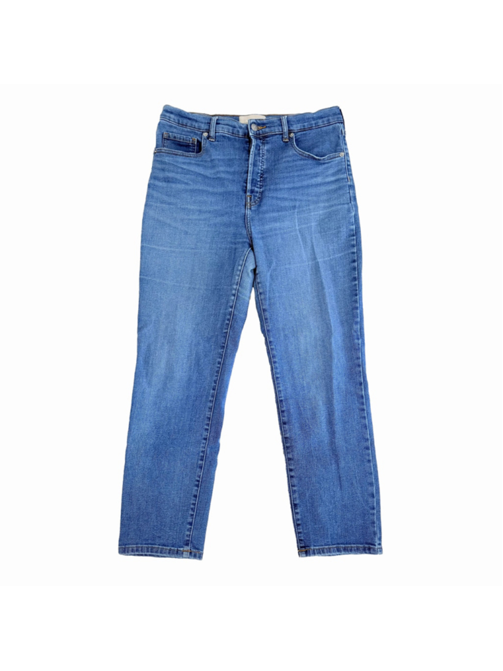 Everlane High Rise Button Fly Slim Straight Leg Jeans Cigarette Blue Denim